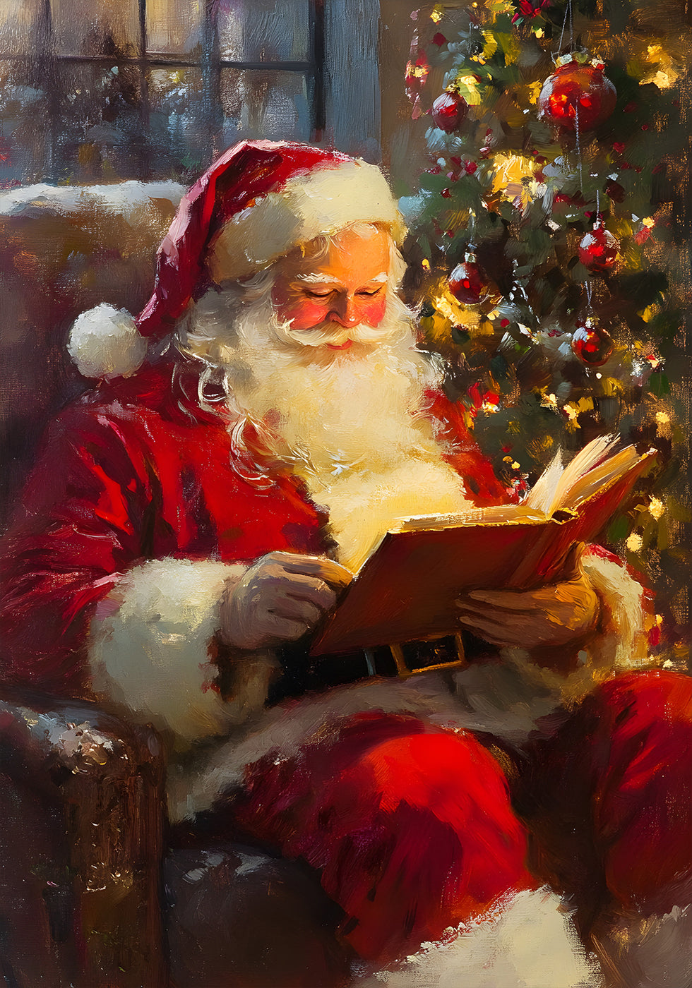 Santa Claus Reading a Book Poster