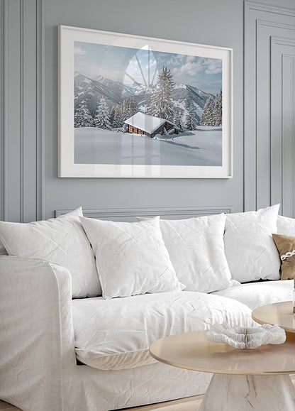 Snow-Covered Mountain Cabin Poster