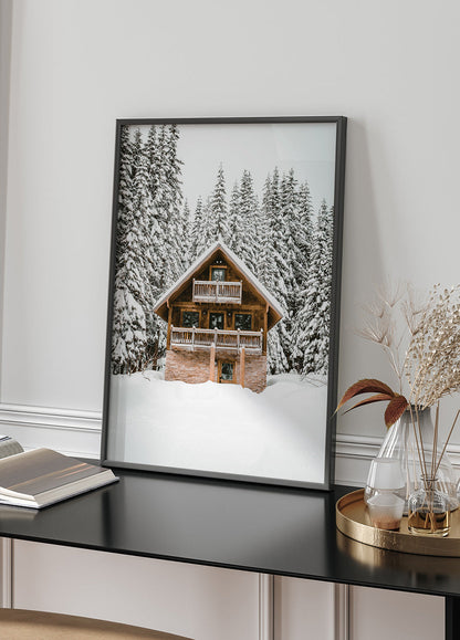 Snowy House In The Mountains Poster