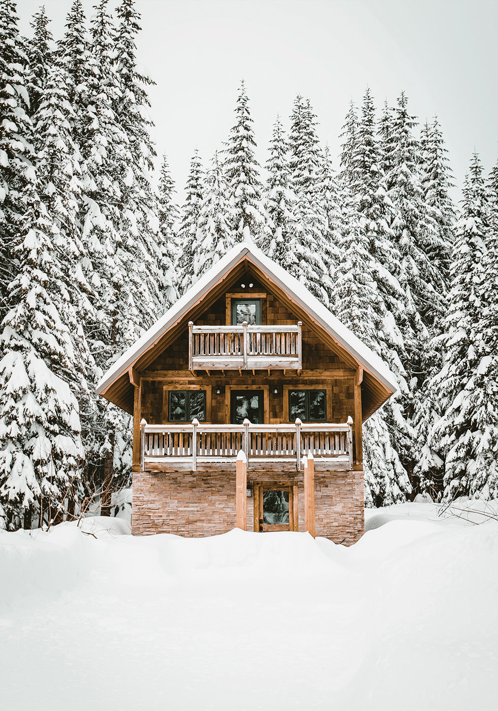 Snowy House In The Mountains Poster