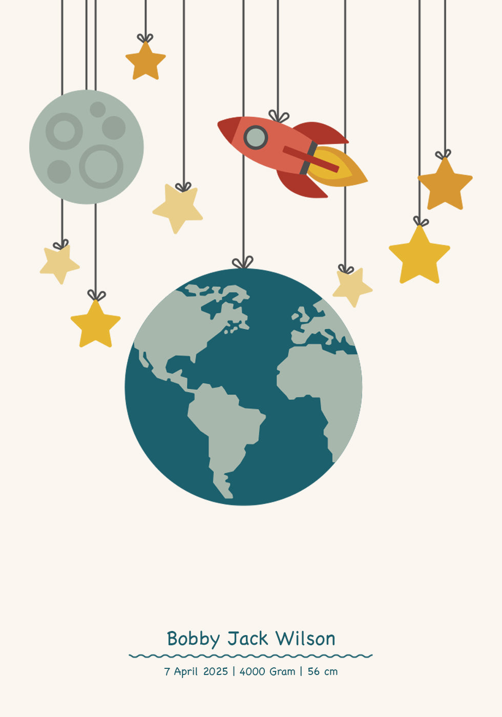 Rocket And Planets, Personalized Baby Boy Poster