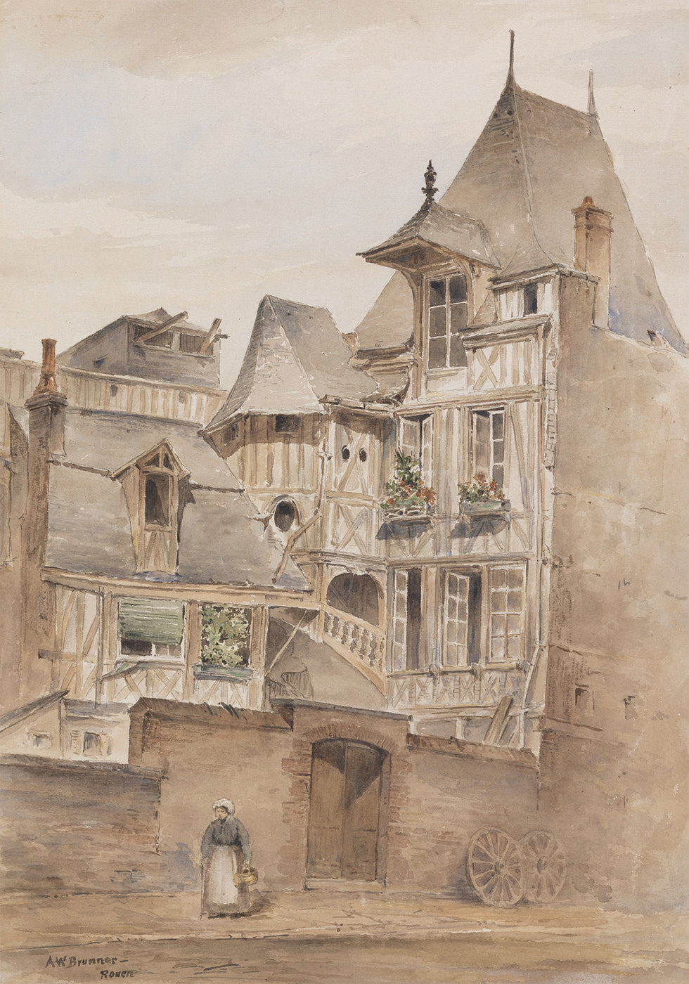 Street Scene With Medieval Houses By Arnold W. Brunner Poster