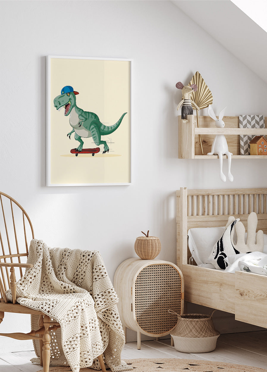 T-Rex Skateboarding Poster