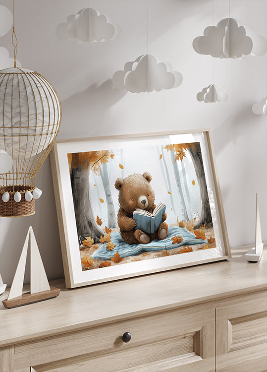 Bear Reading in Autumn Forest  Poster