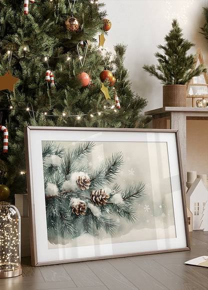 Watercolor Snowy Pine Branch Poster