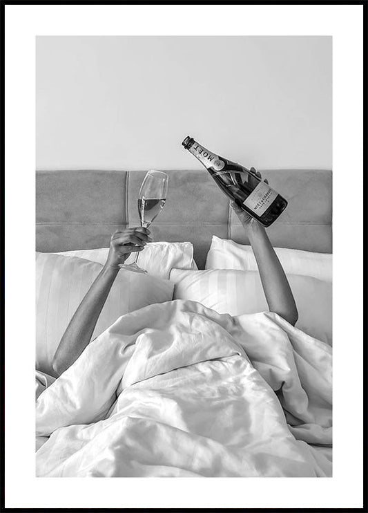 Woman Drinking Wine in Bed Poster