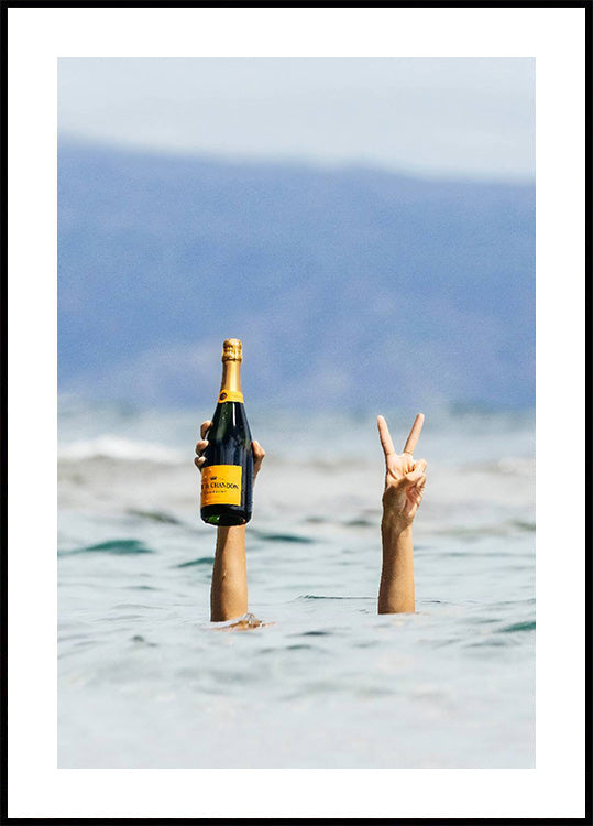 Woman With Wine in Beach Poster