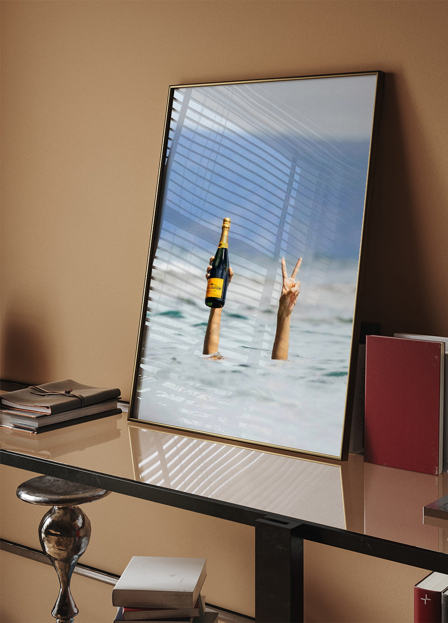 Woman With Wine in Beach Poster