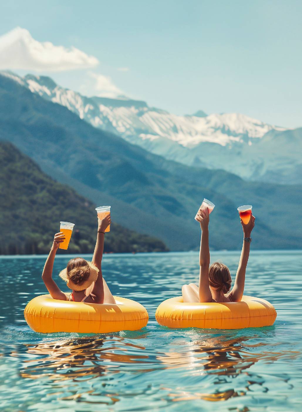 Women Drinnking On Water Lake Poster