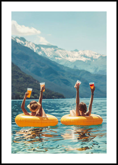 Women Drinnking On Water Lake Poster