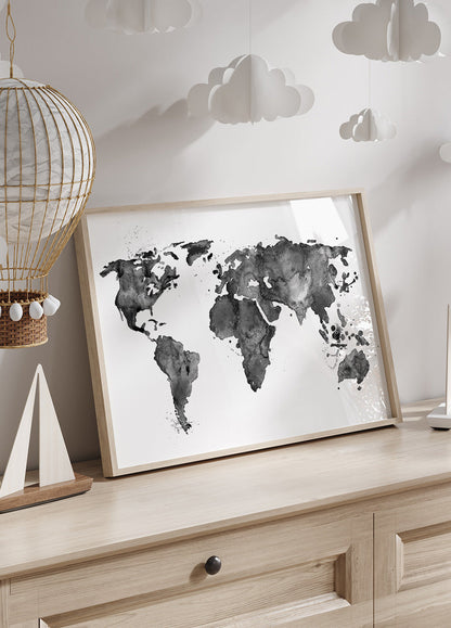 World Black Ink Map Poster