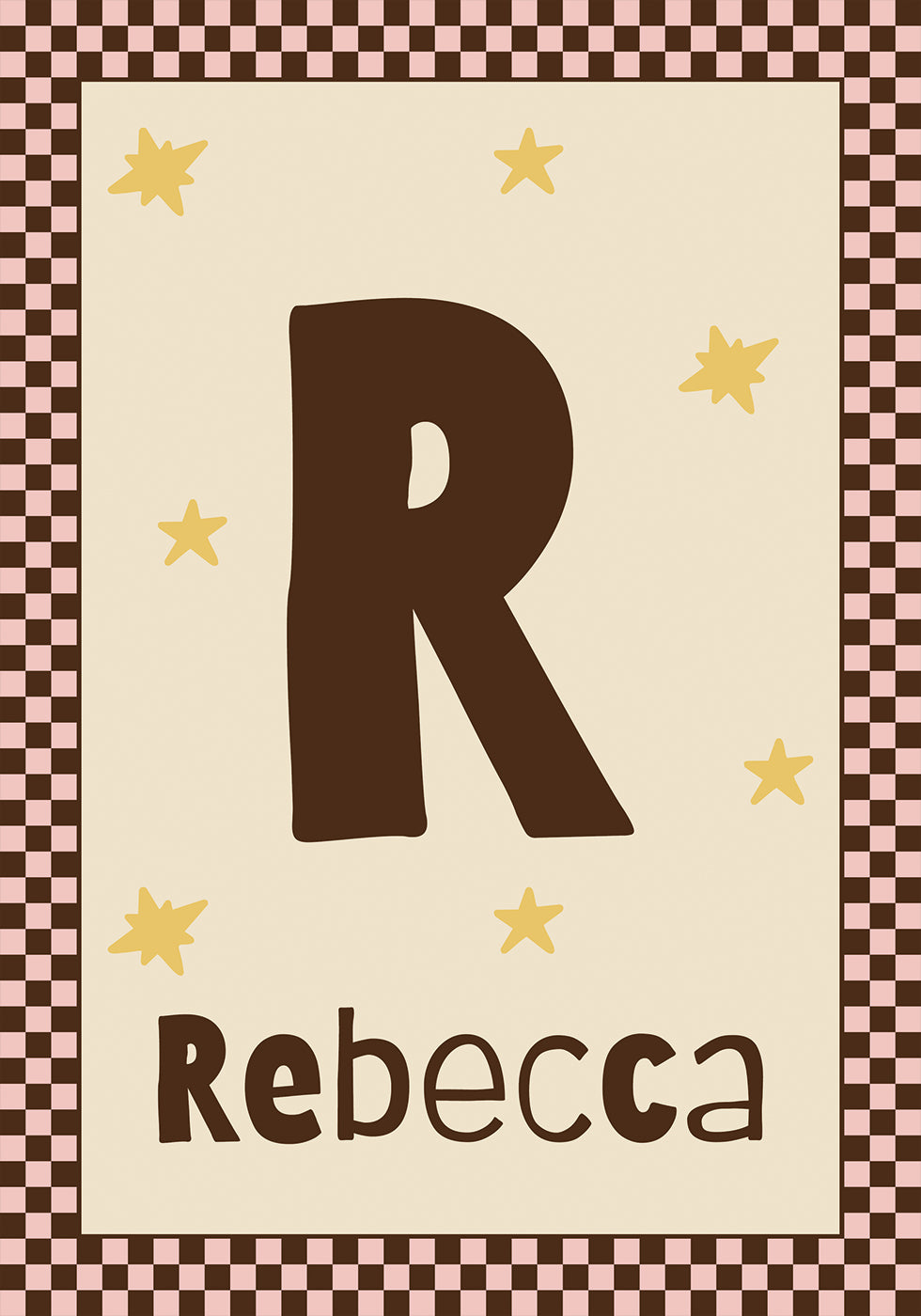 Personalized Baby Name Pink Checkered Star Poster