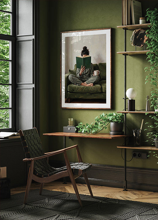 Emerald Green Woman Reading Poster