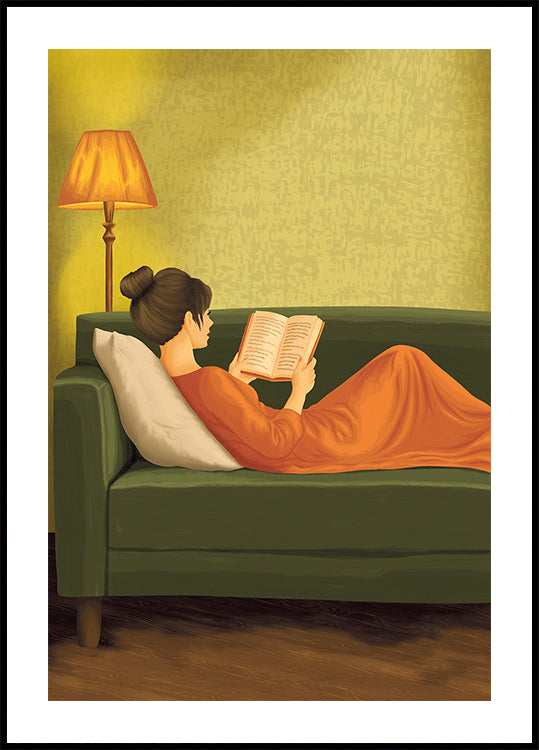 Green Portrait Woman Reading Poster