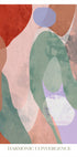 The image is an abstract art piece with a harmonious convergence of various shapes and colors, including shades of red, green, blue, and purple.