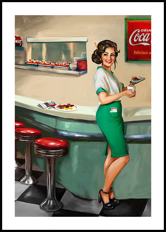 1950's American Diner Watress Poster