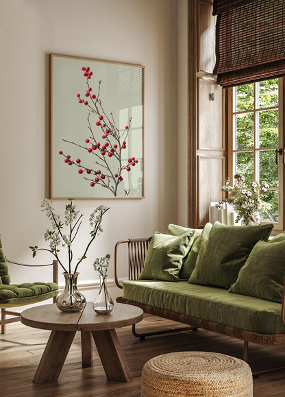 a living room filled with furniture and a painting on the wall