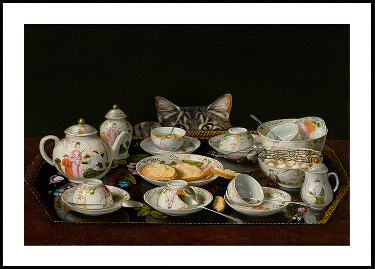 A Tea Set With A Cat Poster