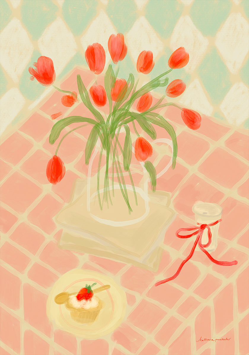 Red Tulips Summer Picnic Poster