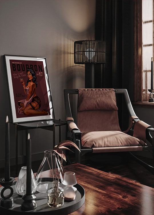 Babes of Bourbon Cant Touch This. Sexy Retro Pin Up Girl Whiskey Art Poster