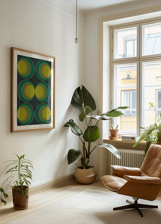 Retro Gradient Circles Forest Green Sulphur Poster