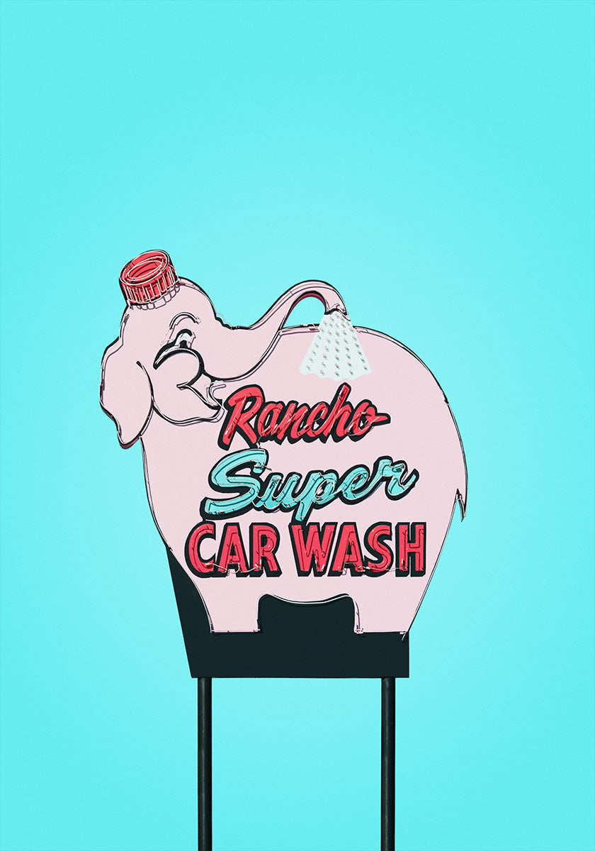 Pink Elephant Car Wash Vintage Sign Poster