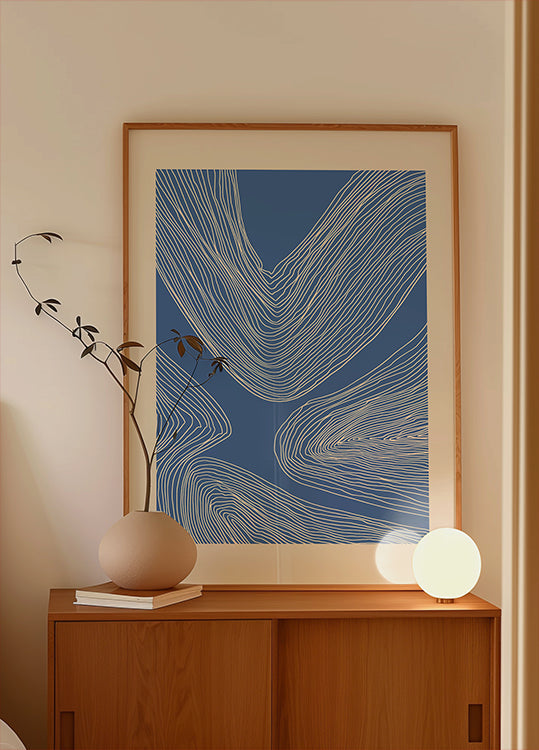 Blue Line Art Pattern Poster