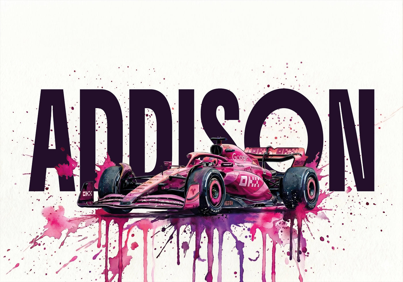 Pink Racing Car with Name Personal Poster