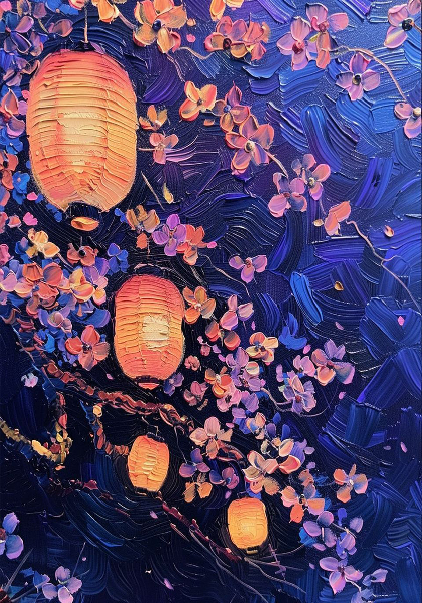 Lantern Blossom Night Poster