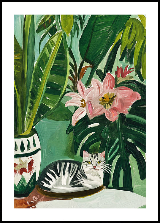 Tropical Muse With Cat Poster