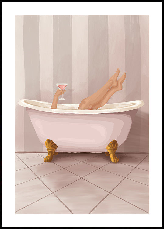 Bathroom Wall Art Poster, Pink Clawfoot Bathtub Print, Glam Powder Room Decor, Vintage-Inspired Bathroom Artwork Poster