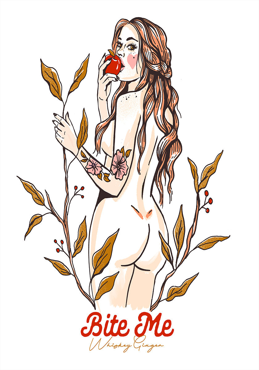 Bite Me Sexy Pin-Up Girl Eating An Apple Poster