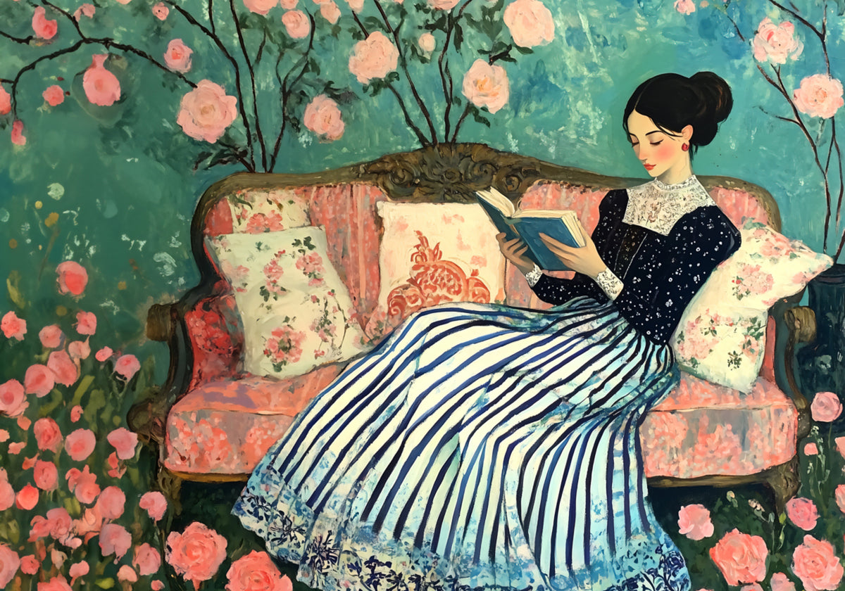 Woman Reading in Roses