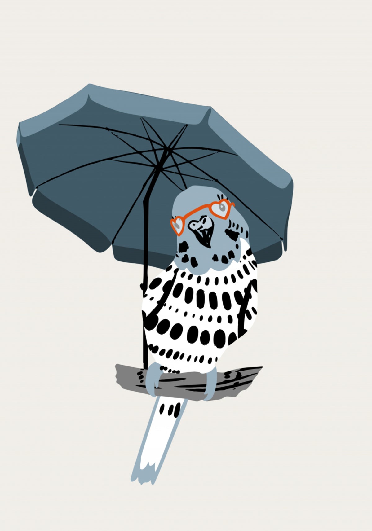 Stylish Budgie Under Umbrella