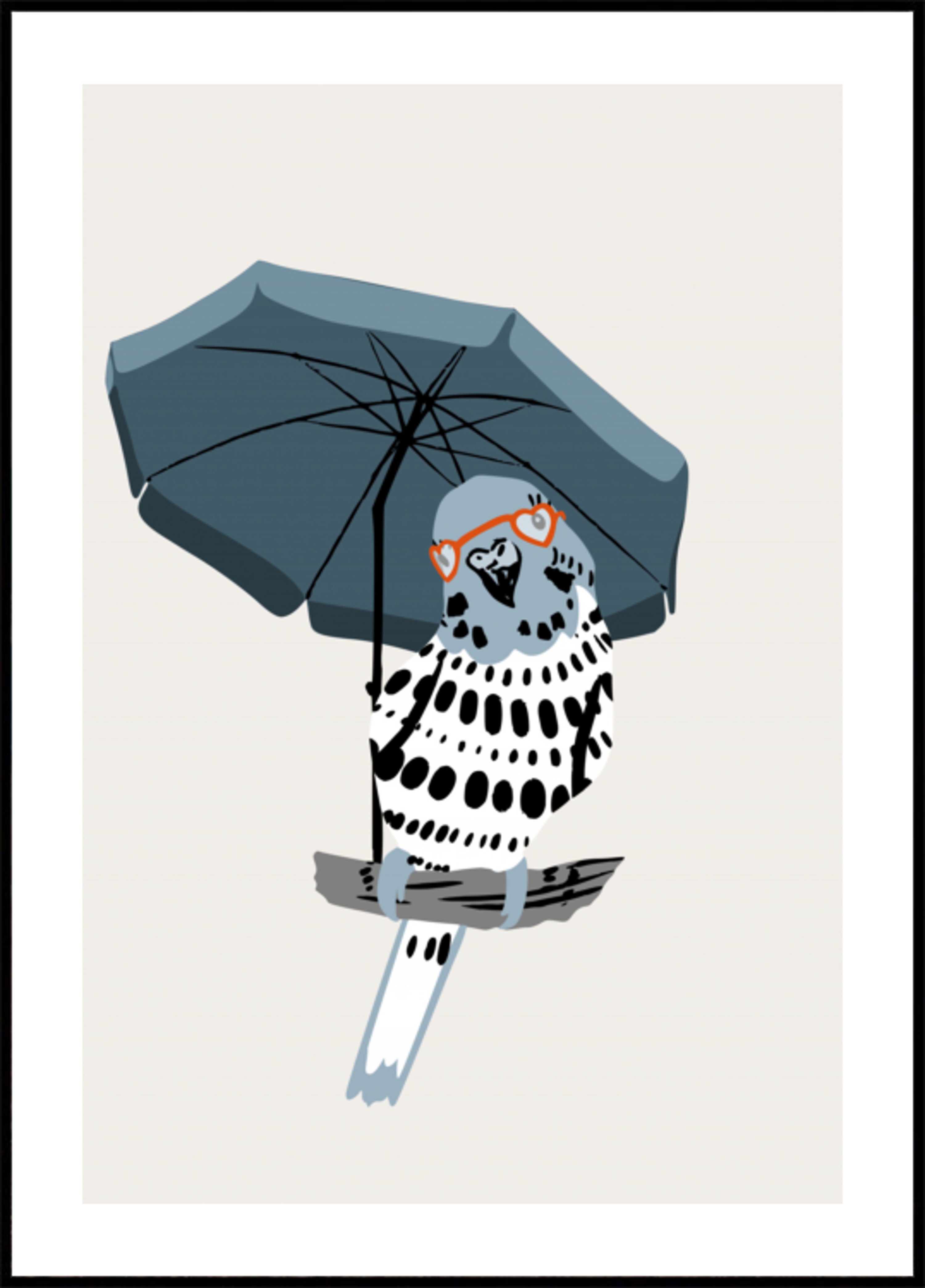 Stylish Budgie Under Umbrella