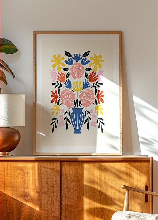 Colorful Bouquet in a Blue Vase Poster