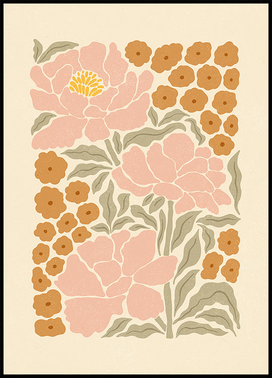 Retro Peonies Poster