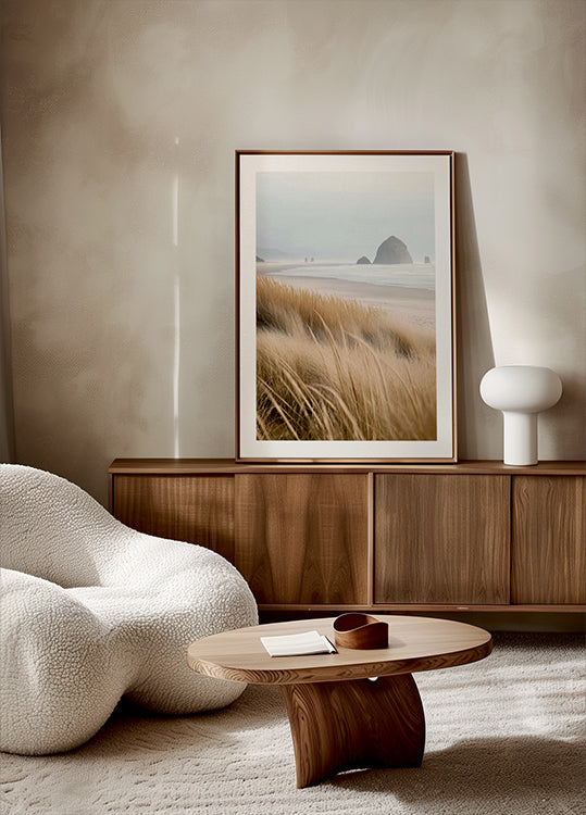 Misty Sea with Beach Grass Poster