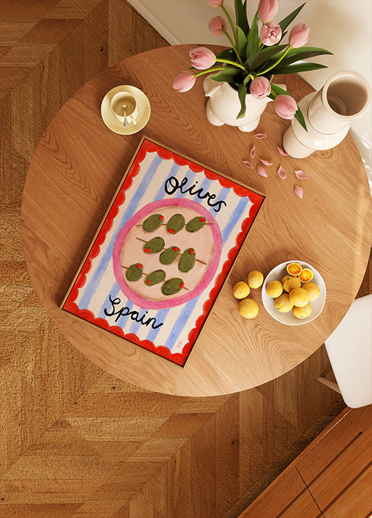 A Plate of Olives From Spain Food Illustration Poster
