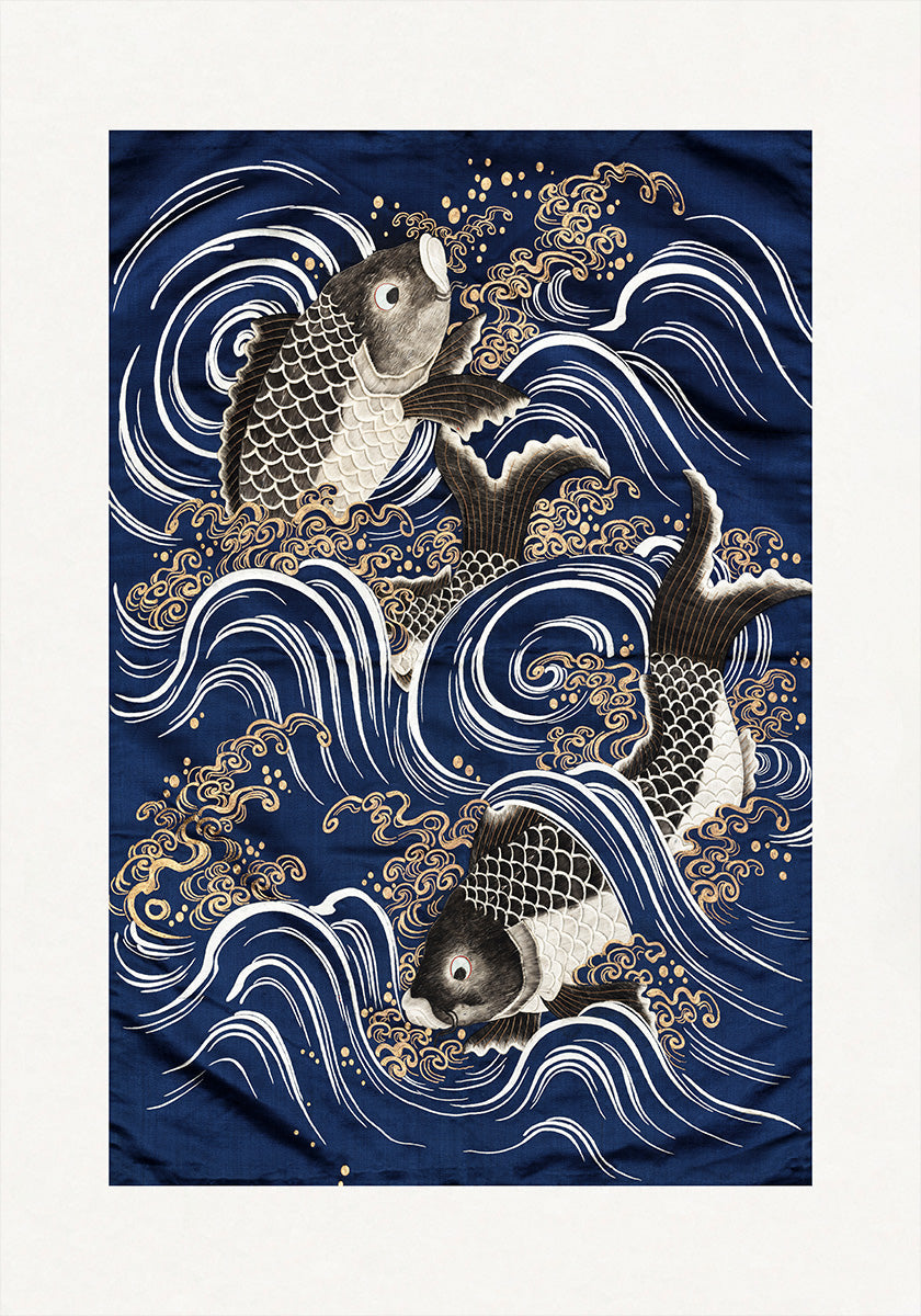 Carp In Waves During Meij Period Poster