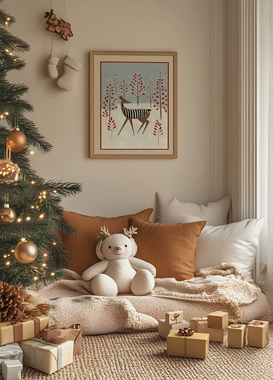 Deer In the Snowy Forest Poster
