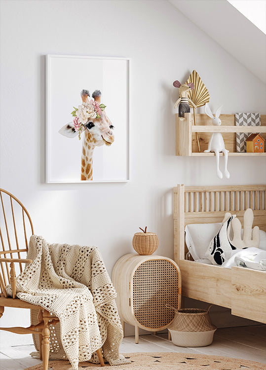 Floral Baby Giraffe Poster