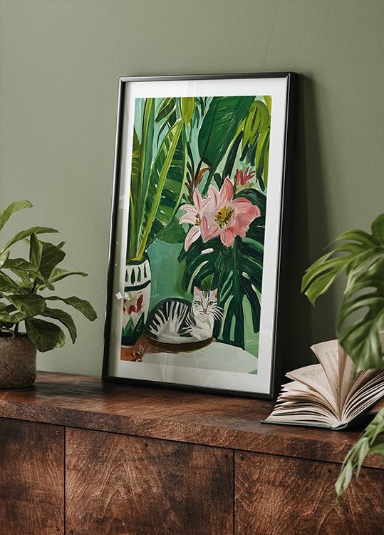 Tropical Muse With Cat Poster