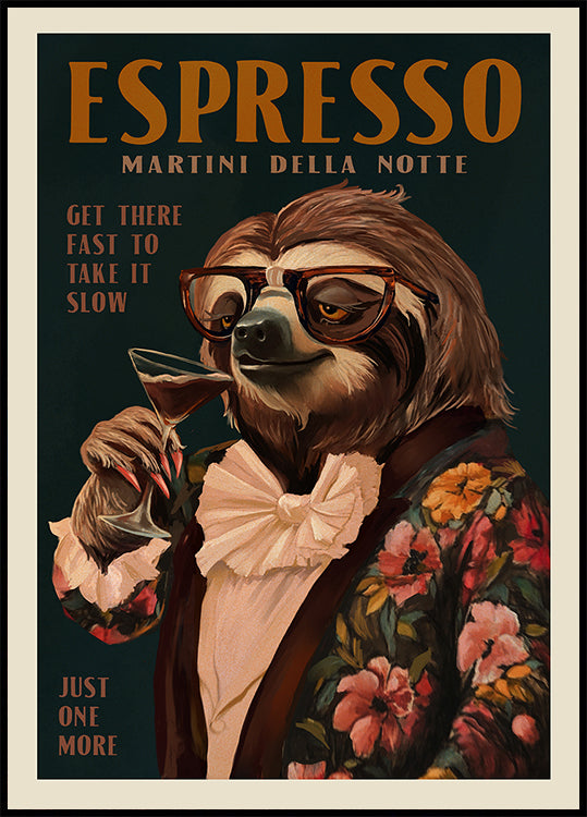 Art Deco Espresso Martini Drinking Sloth Poster