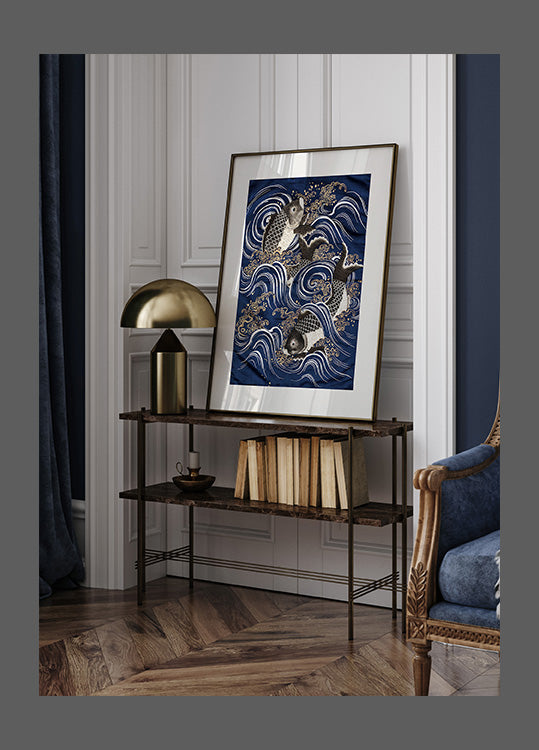 Carp In Waves During Meij Period Poster