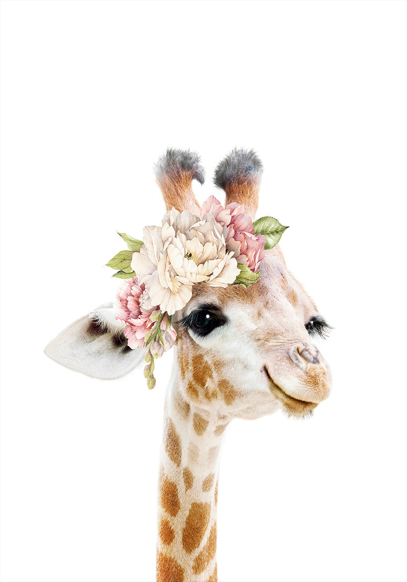 Floral Baby Giraffe Poster