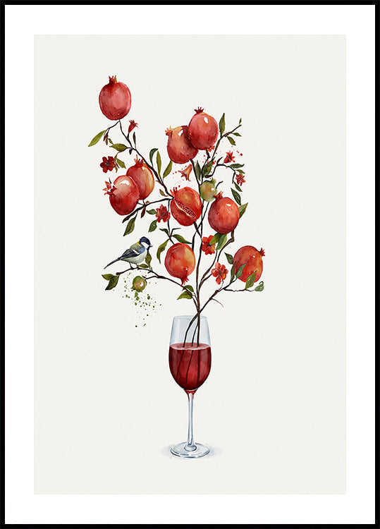 Pomegranate In a Glass of Wine Poster