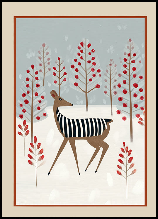 Deer In the Snowy Forest Poster