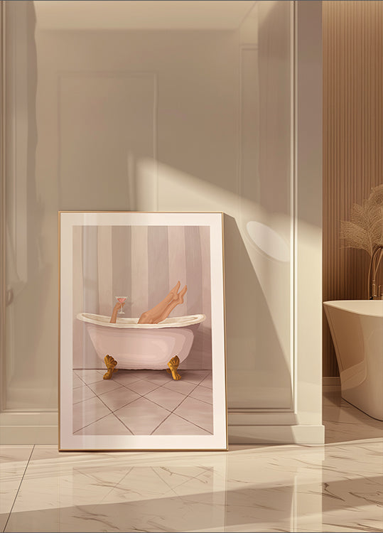 Bathroom Wall Art Poster, Pink Clawfoot Bathtub Print, Glam Powder Room Decor, Vintage-Inspired Bathroom Artwork Poster