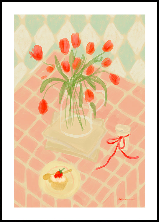 Red Tulips Summer Picnic Poster